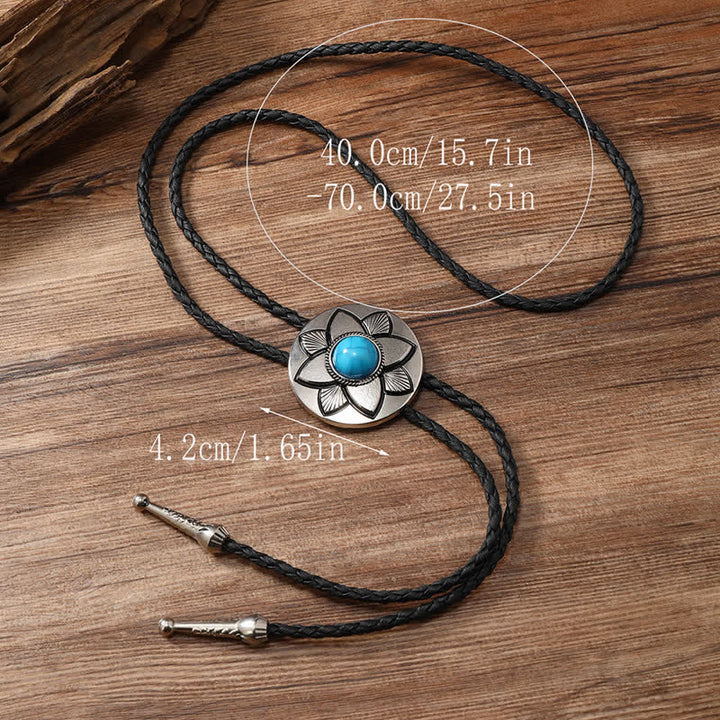 Oval geschnitzte Blütenblatt Schwarzer Türkis Stein Bolo-Tie
