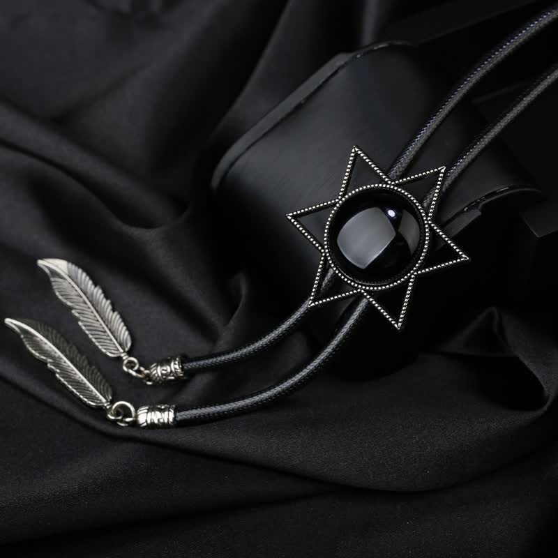 Hexagramm-Stern-Edelsteinhemdkragen-Bolo-Krawatte