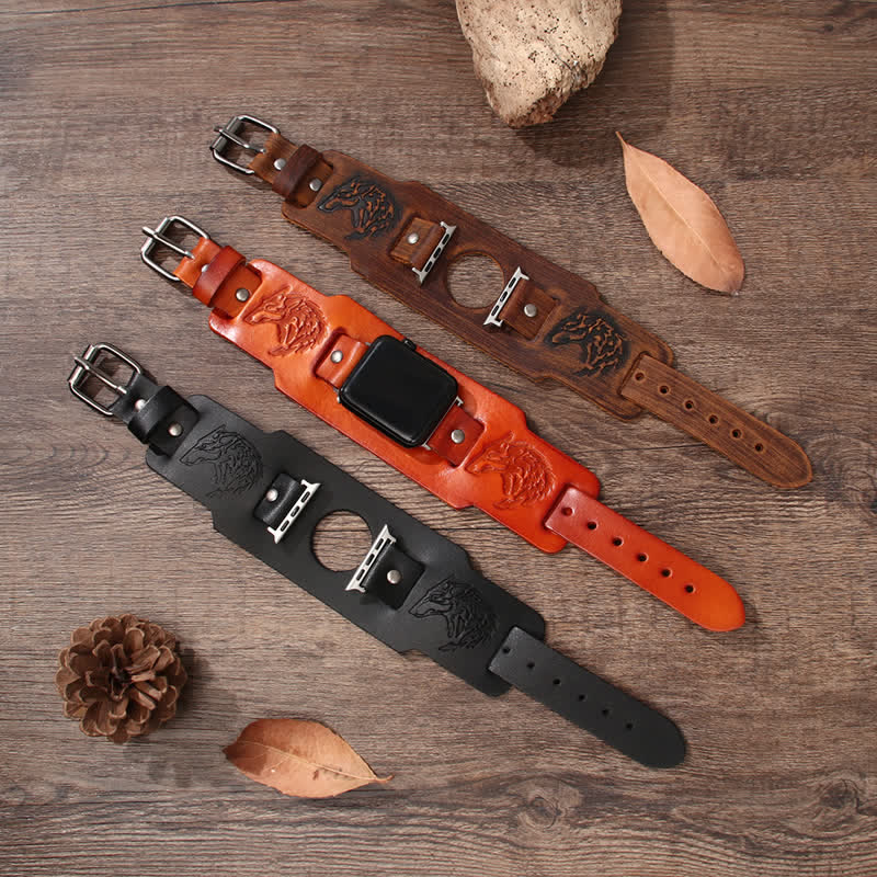 Punk Relief Wolf Armband Lederuhrband - image 0