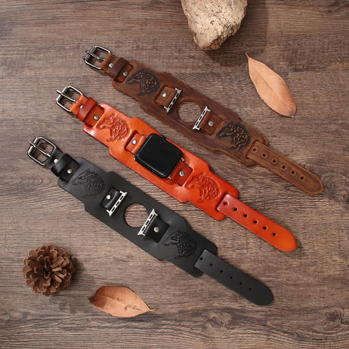 Punk Relief Wolf Armband Lederuhrband - image 0