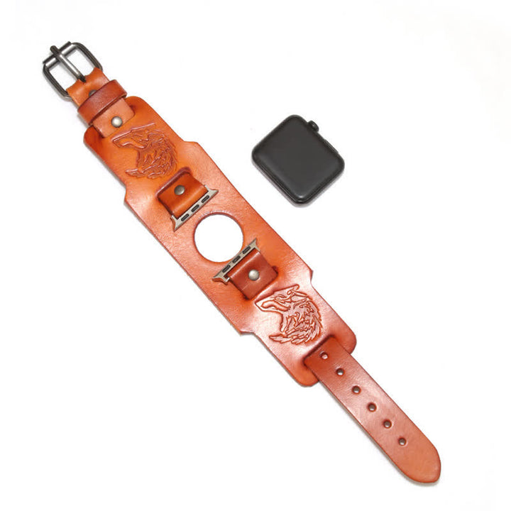 Punk Relief Wolf Armband Lederuhrband - Orange - Uhrgehäusegröße 42mm/44mm - image 2