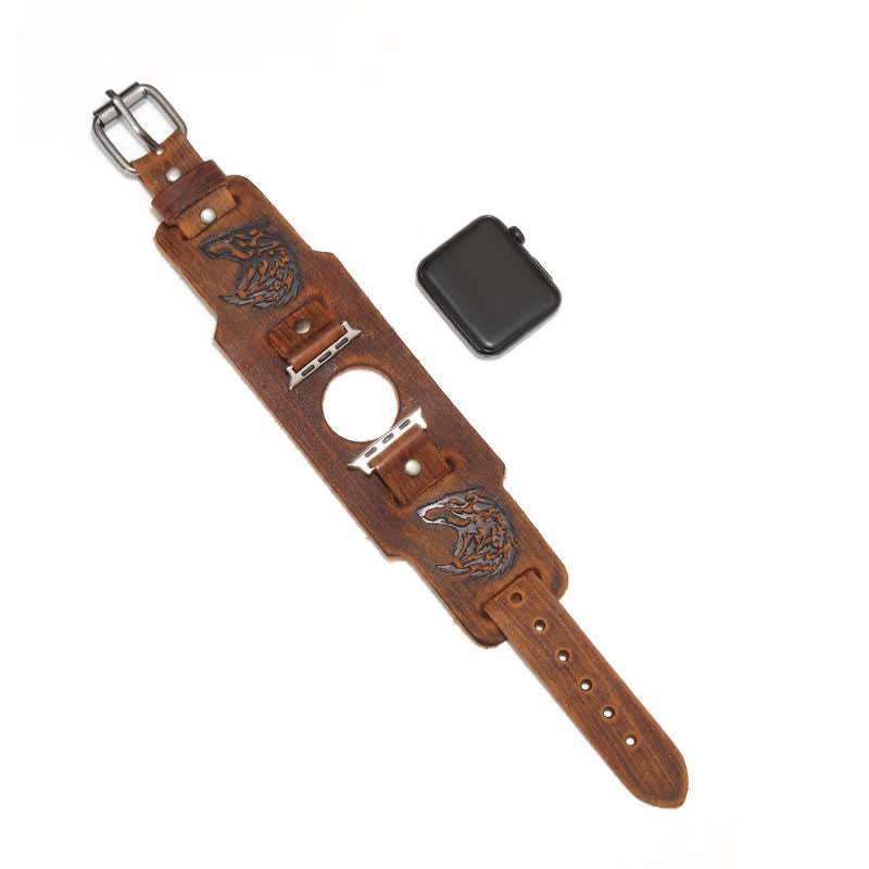 Punk Relief Wolf Armband Lederuhrband - Braun - Uhrgehäusegröße 42mm/44mm - image 9