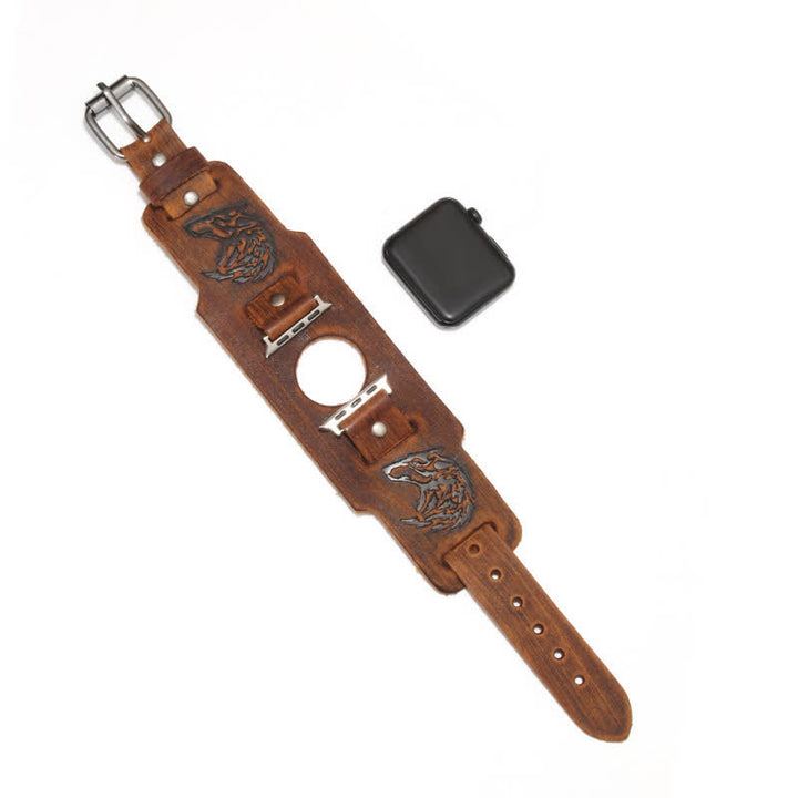 Punk Relief Wolf Armband Lederuhrband - Braun - Uhrgehäusegröße 42mm/44mm - image 9