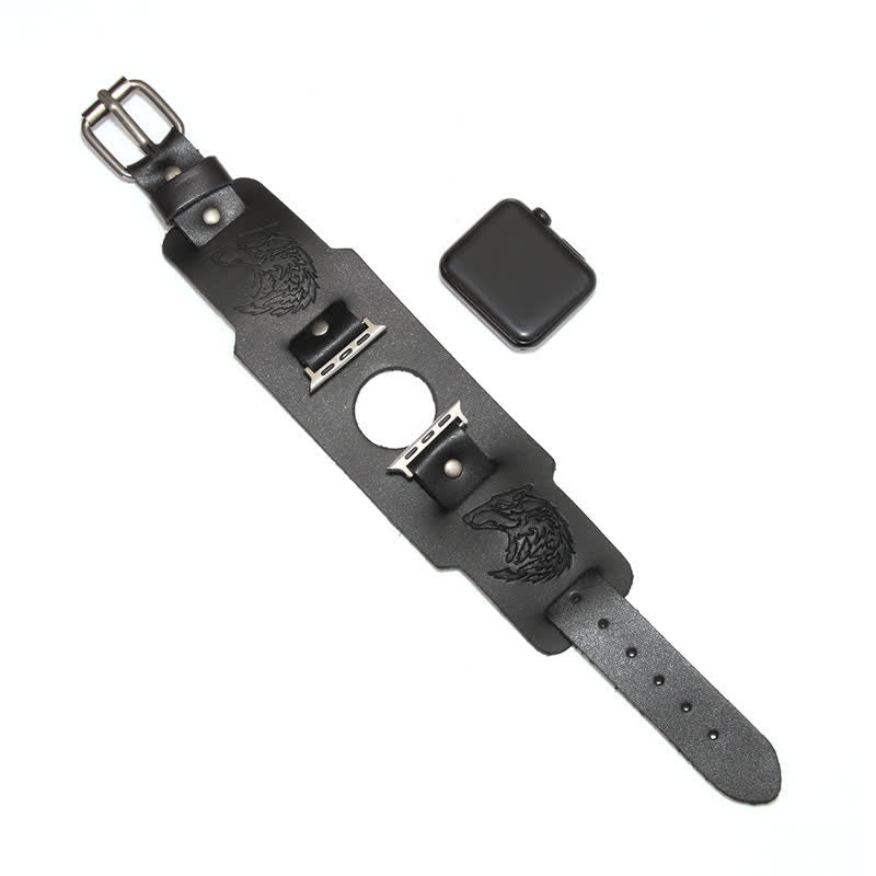 Punk Relief Wolf Armband Lederuhrband - Schwarz - Uhrgehäusegröße 42mm/44mm - image 10