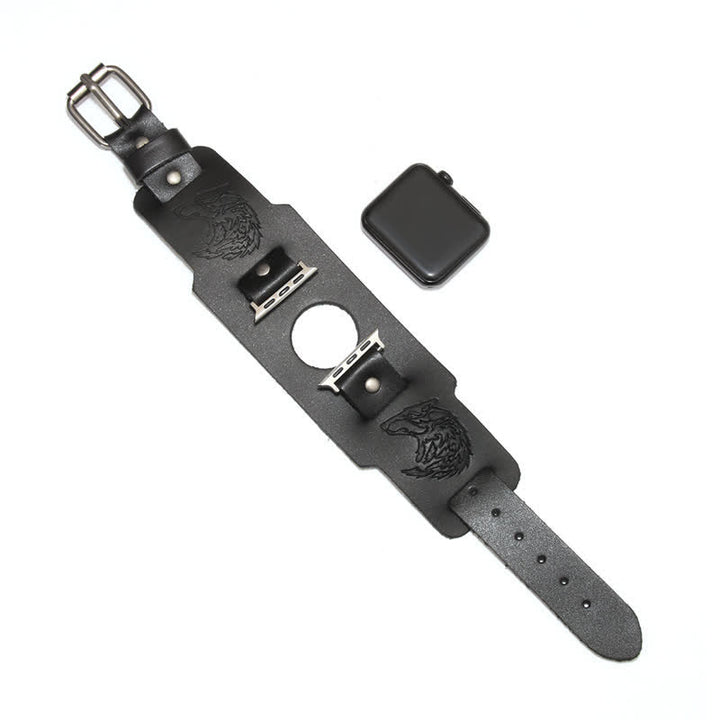 Punk Relief Wolf Armband Lederuhrband - Schwarz - Uhrgehäusegröße 42mm/44mm - image 10