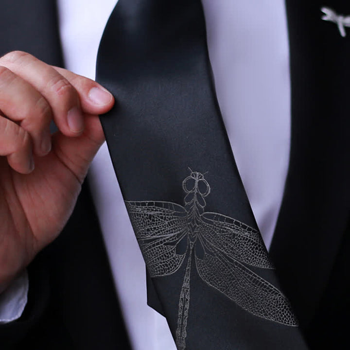 Herren Gentlemen Krawatte mit Libellenmuster in Schwarz