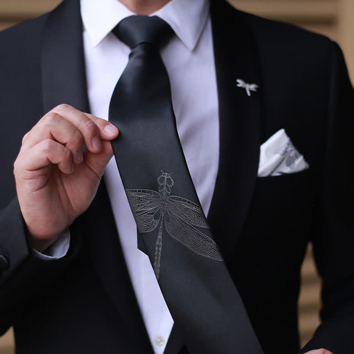 Herren Gentlemen Krawatte mit Libellenmuster in Schwarz