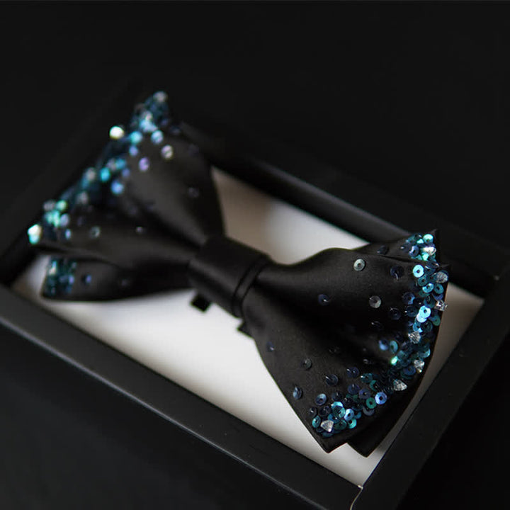 Schwarze Fliege mit blauen glitzernden Pailletten für Männer