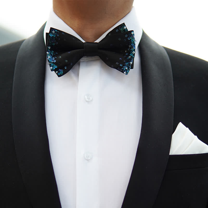 Schwarze Fliege mit blauen glitzernden Pailletten für Männer