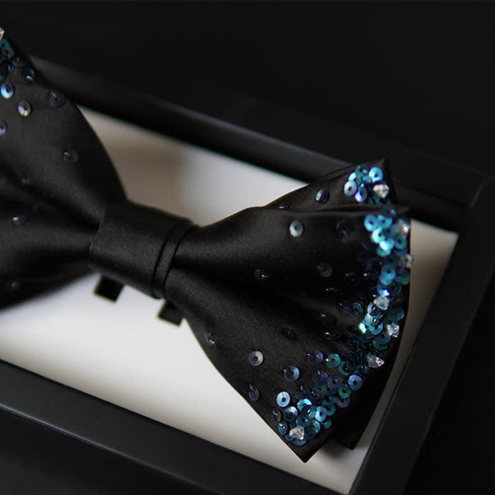 Schwarze Fliege mit blauen glitzernden Pailletten für Männer
