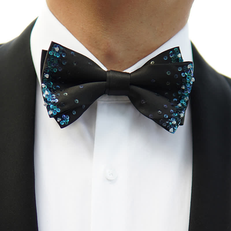 Schwarze Fliege mit blauen glitzernden Pailletten für Männer