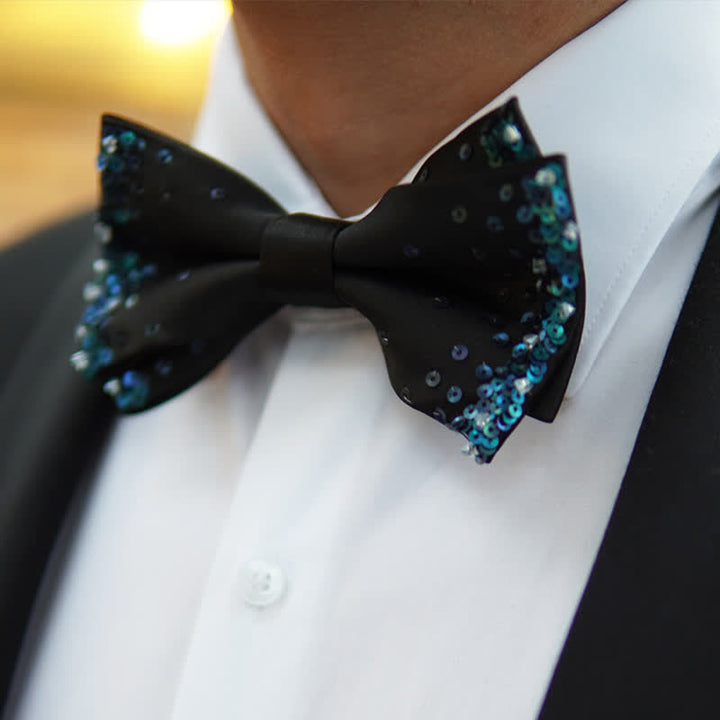 Schwarze Fliege mit blauen glitzernden Pailletten für Männer