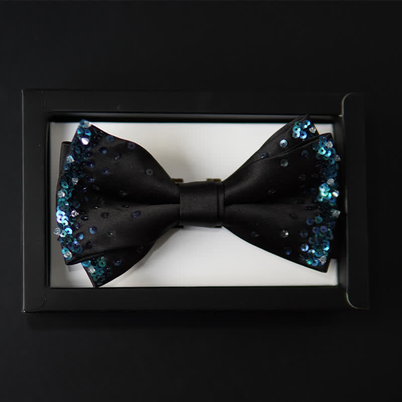 Schwarze Fliege mit blauen glitzernden Pailletten für Männer