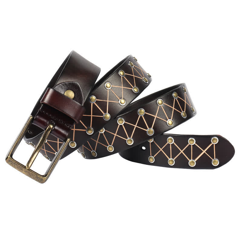 Vintage Leder Punk-Gürtel für Herren mit Nieten - Braun - 44 - image 0