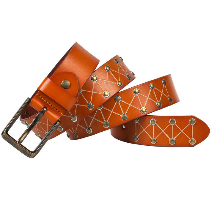 Vintage Leder Punk-Gürtel für Herren mit Nieten - Orange - 44 - image 4