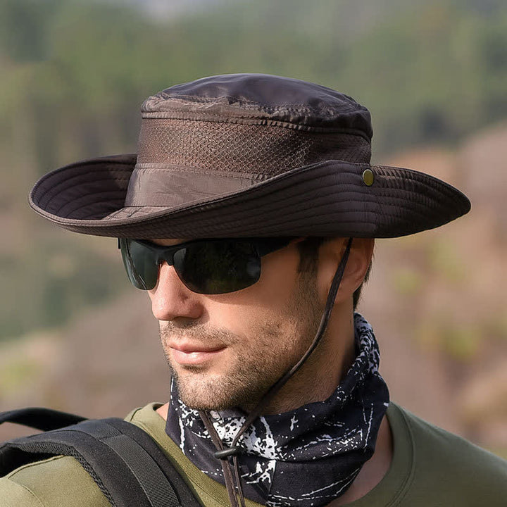 Atmungsaktiver Outdoor-Mesh-Anglerhut für Herren mit großer Krempe