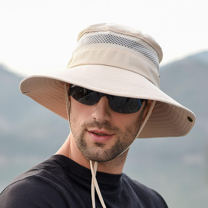 Atmungsaktiver Outdoor-Mesh-Anglerhut für Herren mit großer Krempe