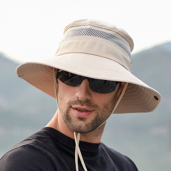 Atmungsaktiver Outdoor-Mesh-Anglerhut für Herren mit großer Krempe