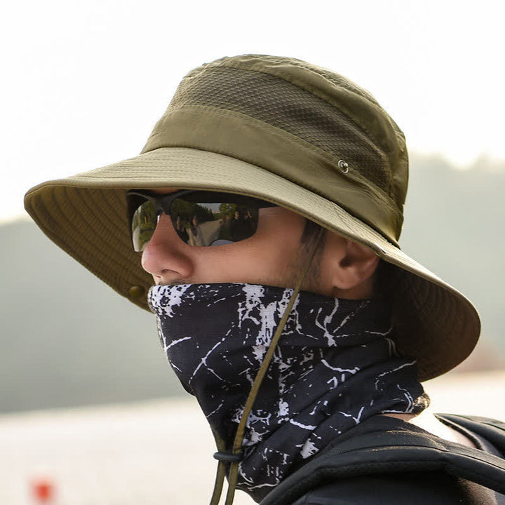 Atmungsaktiver Outdoor-Mesh-Anglerhut für Herren mit großer Krempe