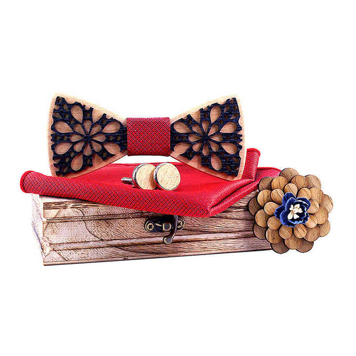 4-teiliges Männer-Accessoire-Set mit Patchwork und Holzfliege