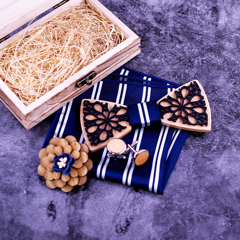 4-teiliges Männer-Accessoire-Set mit Patchwork und Holzfliege