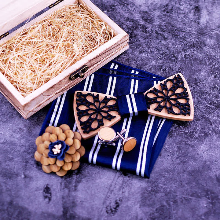 4-teiliges Männer-Accessoire-Set mit Patchwork und Holzfliege