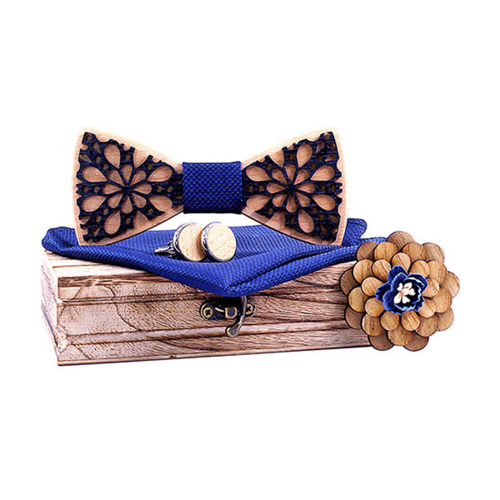 4-teiliges Männer-Accessoire-Set mit Patchwork und Holzfliege