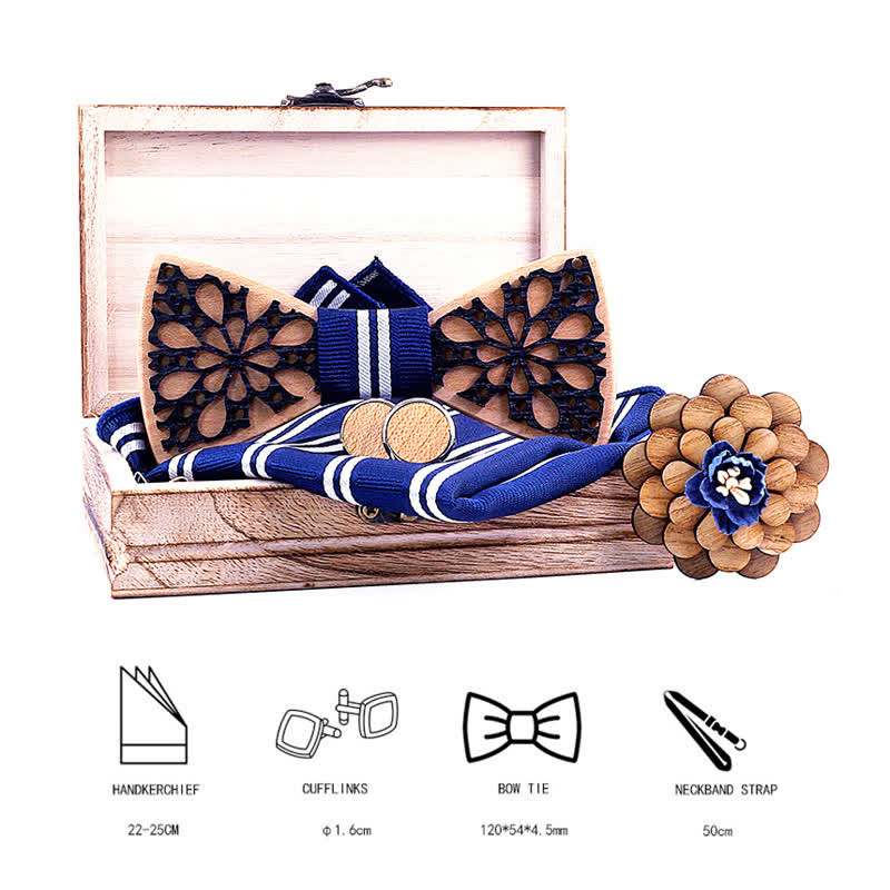 4-teiliges Männer-Accessoire-Set mit Patchwork und Holzfliege