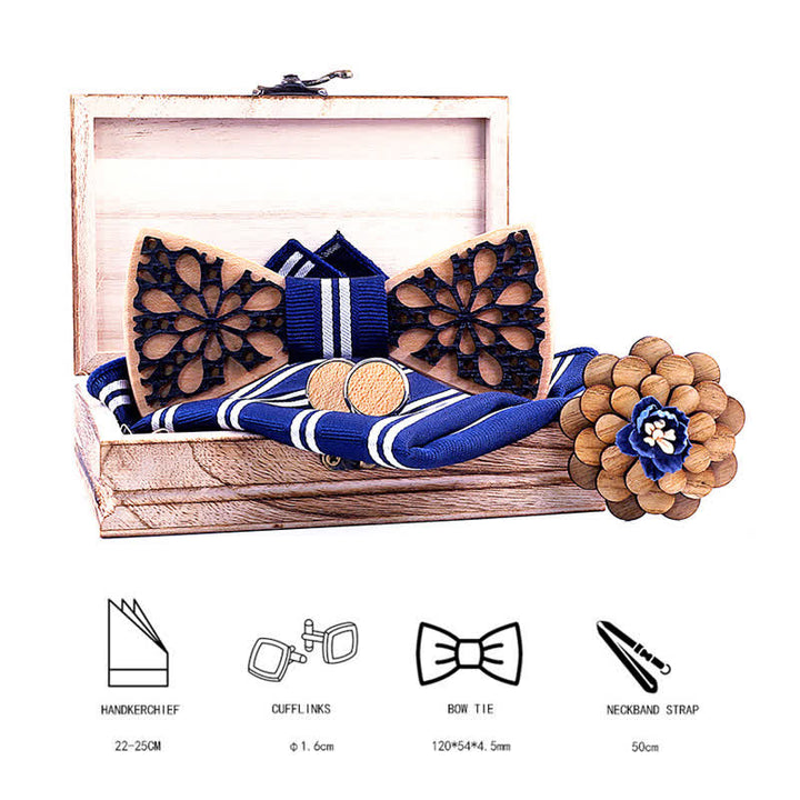 4-teiliges Männer-Accessoire-Set mit Patchwork und Holzfliege