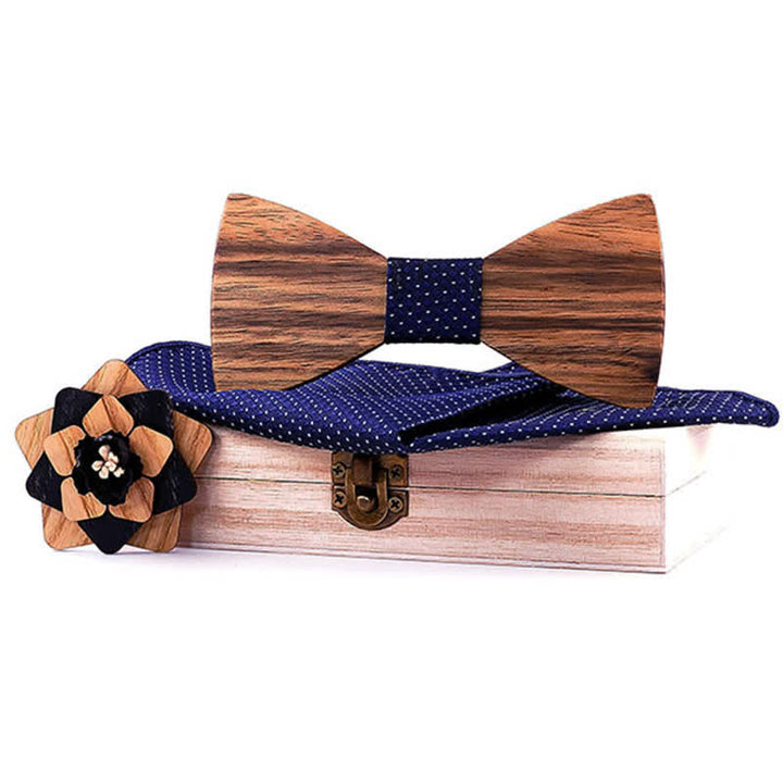 3-teiliges Herren-Lape-Blumen-Stecknadel Walnuss Holz Fliege Set