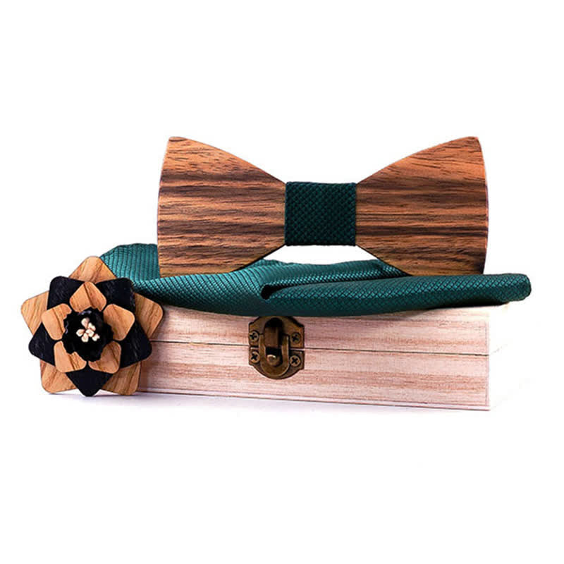 3-teiliges Herren-Lape-Blumen-Stecknadel Walnuss Holz Fliege Set