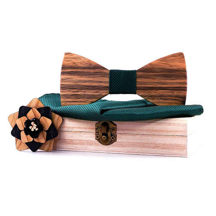3-teiliges Herren-Lape-Blumen-Stecknadel Walnuss Holz Fliege Set