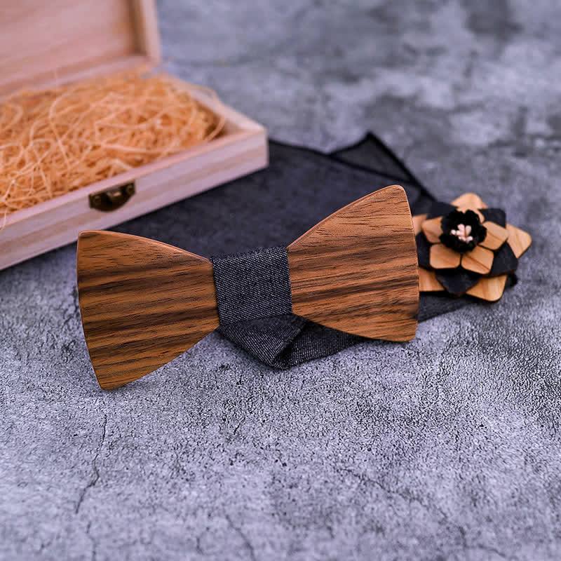 3-teiliges Herren-Lape-Blumen-Stecknadel Walnuss Holz Fliege Set