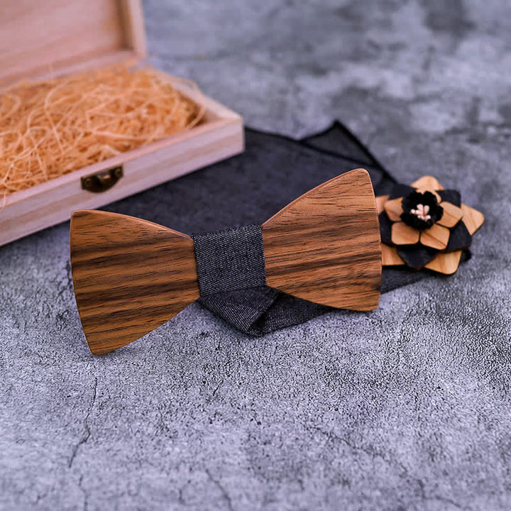 3-teiliges Herren-Lape-Blumen-Stecknadel Walnuss Holz Fliege Set