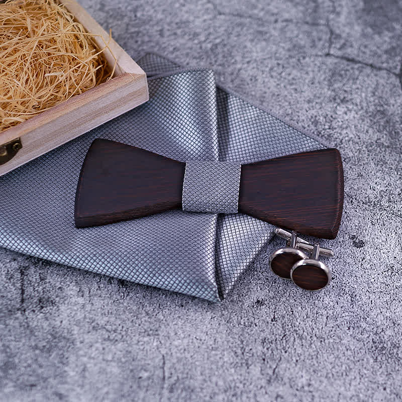 3tlg. Klassisches Retro-Set aus schwarzem Holz-Fliege für Herren