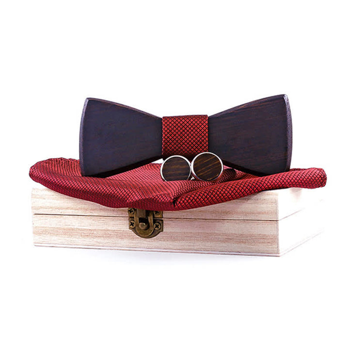 3tlg. Klassisches Retro-Set aus schwarzem Holz-Fliege für Herren