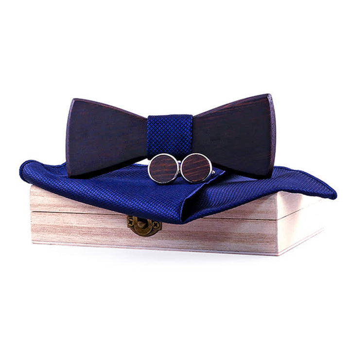 3tlg. Klassisches Retro-Set aus schwarzem Holz-Fliege für Herren