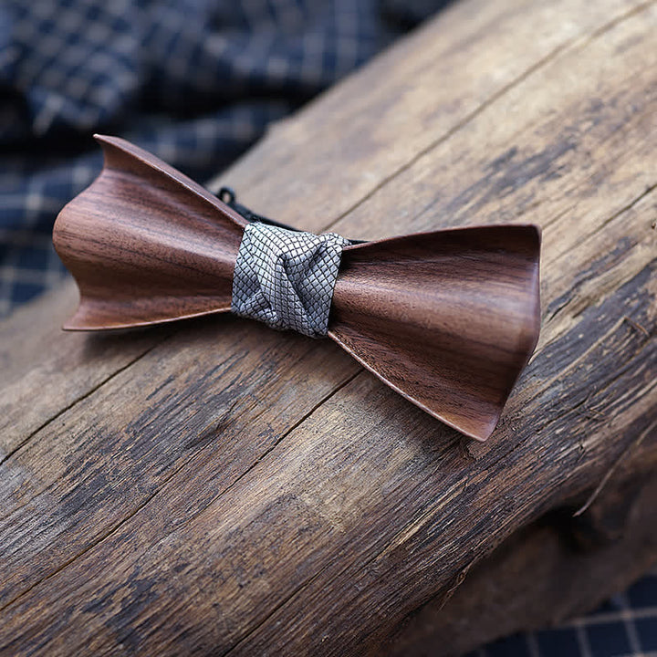 2 Stück Herren 3D Design Holz-Fliege aus Schwarznuss-Set