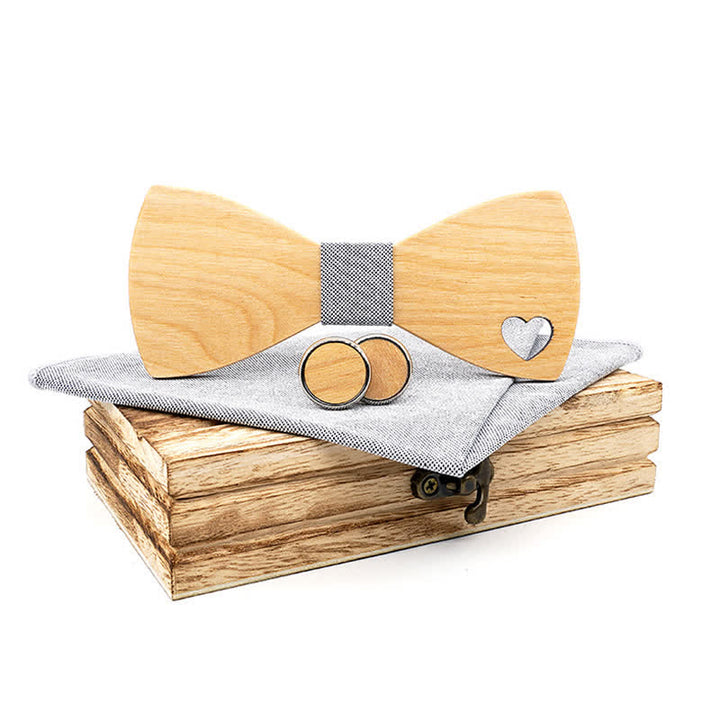 3er Set aus Holzfliege in Herzform für Herren