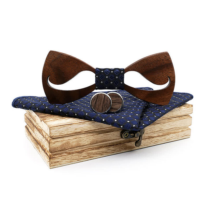 3 Stück Lustige Holzfliege mit hohlem Schnurrbart für Herren - Marineblau - image 11