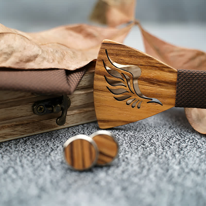 3er-Set Herren Fliegen aus Holz mit Hohlwinkeln und Engelsflügeln