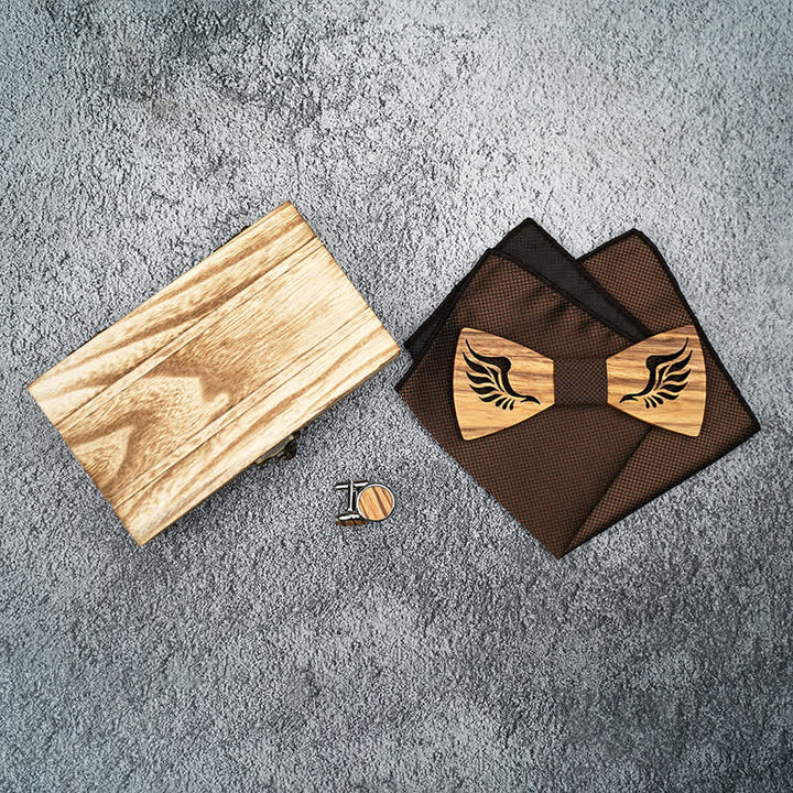 3er-Set Herren Fliegen aus Holz mit Hohlwinkeln und Engelsflügeln