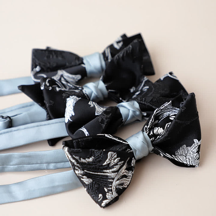 Schwarz- und weißgestickte Blumenmuster-Fliege für Männer