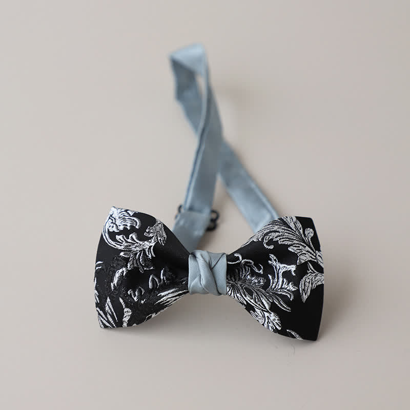 Schwarz- und weißgestickte Blumenmuster-Fliege für Männer