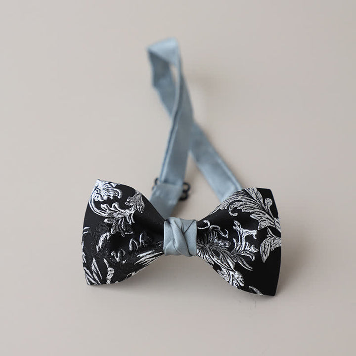 Schwarz- und weißgestickte Blumenmuster-Fliege für Männer