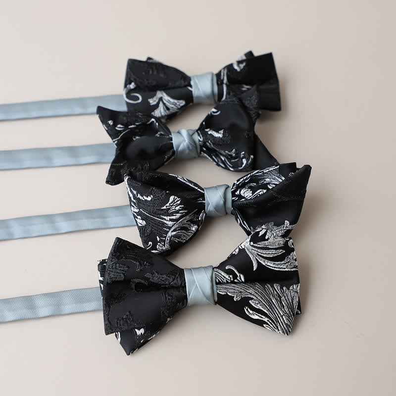Schwarz- und weißgestickte Blumenmuster-Fliege für Männer