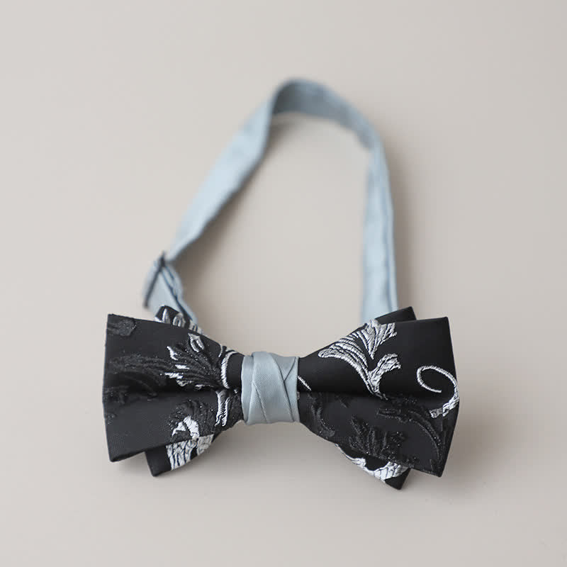 Schwarz- und weißgestickte Blumenmuster-Fliege für Männer