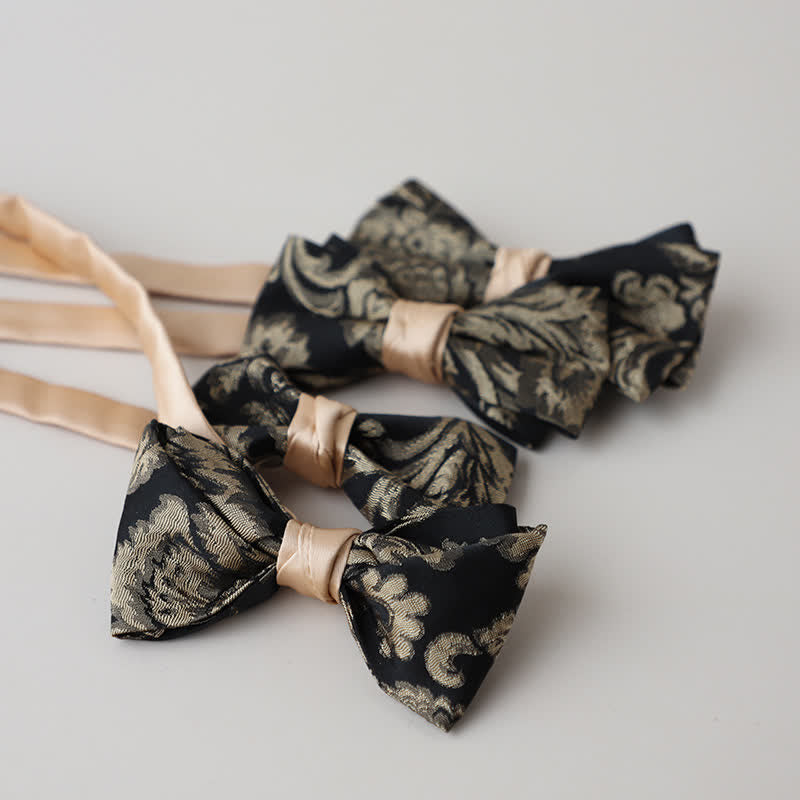 Vintage-Fliege für Männer in antikem Gold und schwarzem Blumenmuster