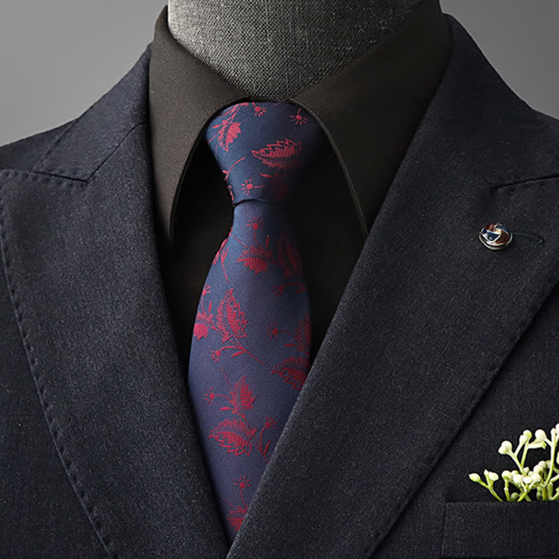 Krawatte mit Blumenmuster im Vintage-Stil für Herren - Dunkelblau & Rot - Selbstbinder - image 19