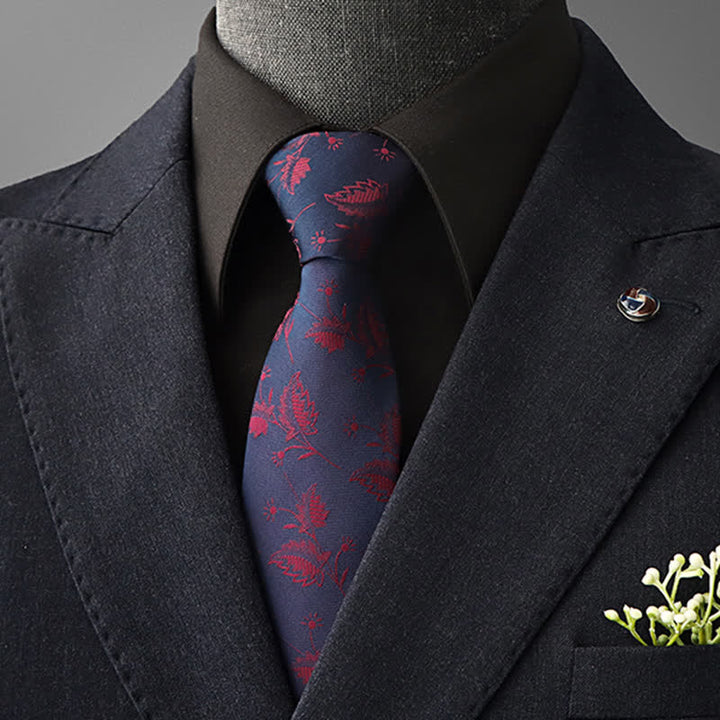 Krawatte mit Blumenmuster im Vintage-Stil für Herren - Dunkelblau & Rot - Selbstbinder - image 19